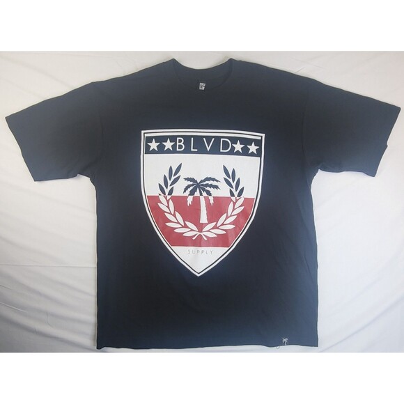 Boulevard BVLD Supply Company Mens 2XL Dark Blue Graphic Badge TShirt - Picture 1 of 6